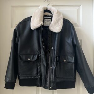 Vegan Leather Bomber Jacket removable fur